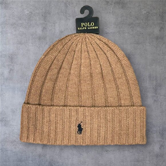 POLO RALPH LAUREN Beanie Hat Brown/Tan Pony Logo Wool Blend NWT - Picture 3 of 4